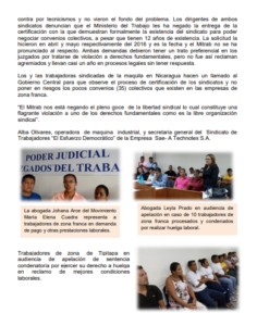 Lee más sobre el artículo Violación a derechos sindicales en maquilas de Nicaragua